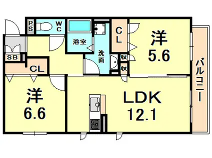 リラサーレ西宮えびす前(2LDK/3階)の間取り写真