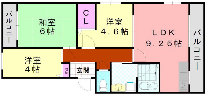 ファーストレジデンス平野(3LDK/4階)の間取り写真