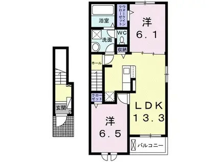 クラール国分寺B(2LDK/2階)の間取り写真