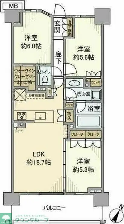 パークホームズ用賀一丁目 7階階 間取り