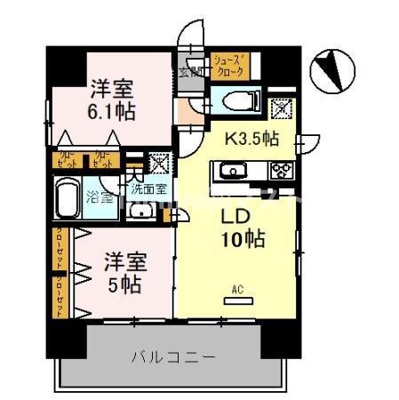プレサンス四天王寺(2LDK/13階)の間取り写真