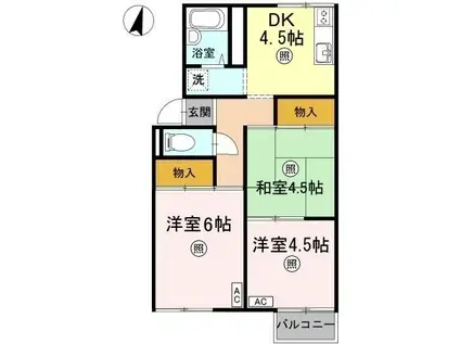 コーポ岡部B棟(3DK/2階)の間取り写真