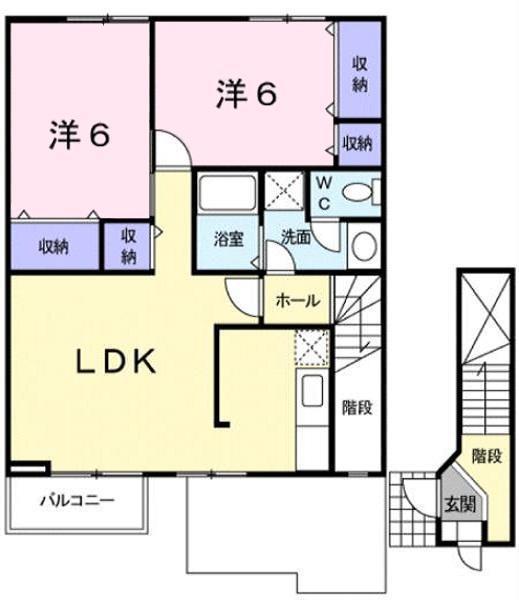 フォンテーヌD(2LDK/2階)の間取り写真