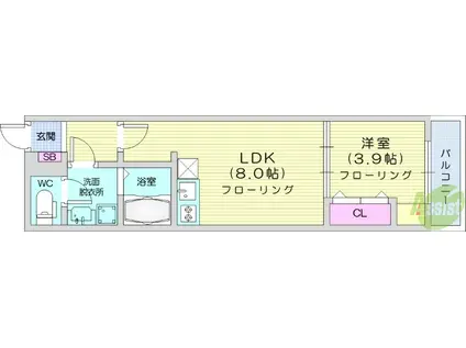 ラズワード薬師堂(1LDK/3階)の間取り写真