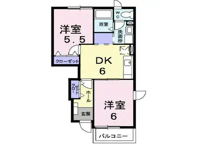 ウォーターフィールド D(2DK/1階)の間取り写真