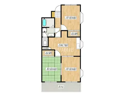 第一プラムフラワーガーデン(3DK/3階)の間取り写真