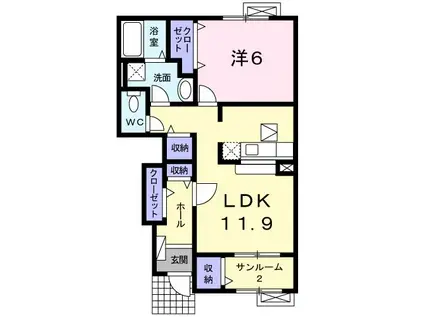 モンソレイユII(1LDK/1階)の間取り写真