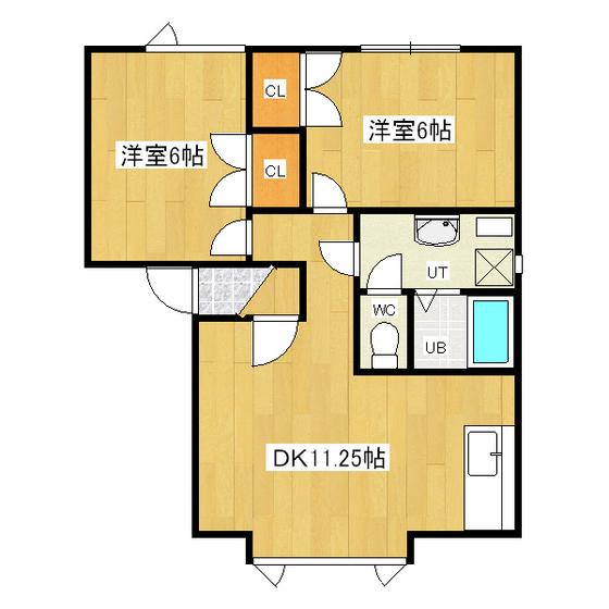 ハピネス北光(2LDK/1階)の間取り写真