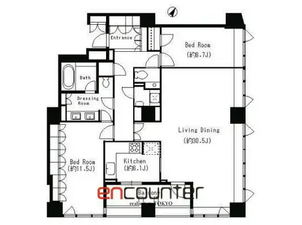 パークキューブ目黒タワー(2LDK/19階)の間取り写真
