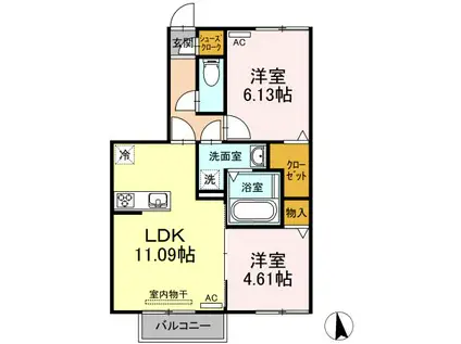 グランパルク東豊 A(2LDK/1階)の間取り写真