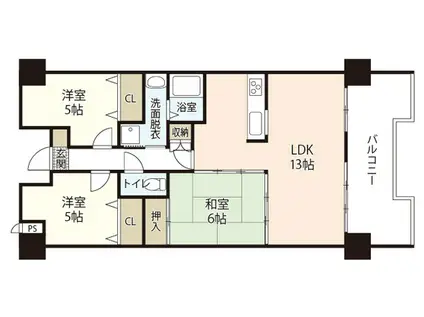 ファミール江波公園リバーサイド(3LDK/6階)の間取り写真