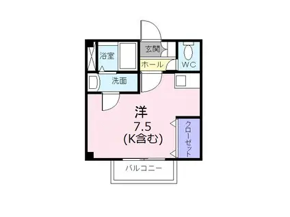 シャン.ド.フルール(ワンルーム/2階)の間取り写真