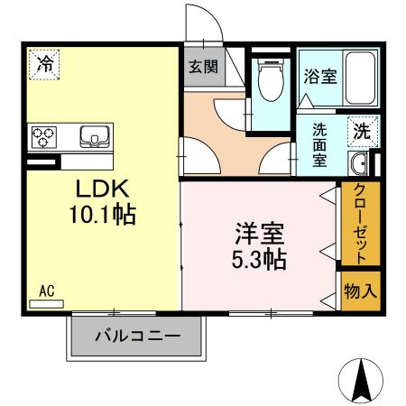 ジュネス(1LDK/2階)の間取り写真