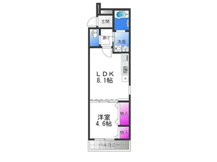 フジパレス俊徳道(1LDK/3階)の間取り写真