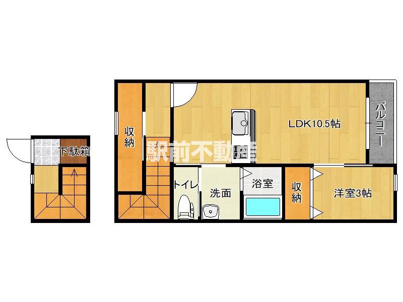 ドルチェ・ヴィータ柳川C(1LDK/2階)の間取り写真