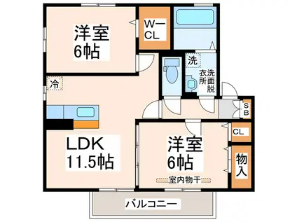 アプリコット.FII棟(2LDK/2階)の間取り写真