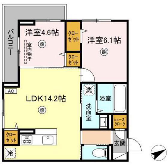 ボヌール祇園(2LDK/2階)の間取り写真