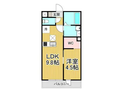 シャインヒルズ(1LDK/2階)の間取り写真