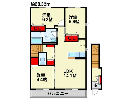 ブランフェーヴ(3LDK/2階)の間取り写真