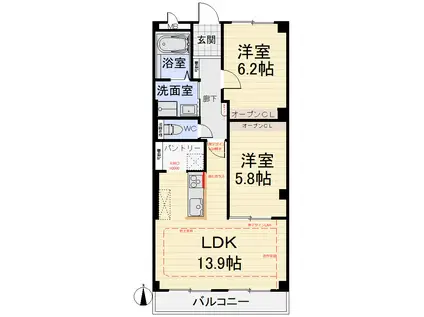 ビバリーヒルズ(2LDK/1階)の間取り写真