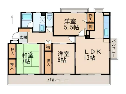 ライジング関戸(3LDK/1階)の間取り写真