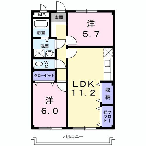 フリーダム中村(2LDK/4階)の間取り写真
