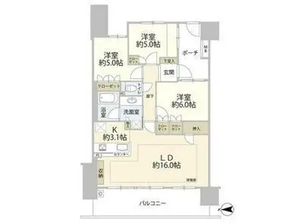 ガーデンティアラ武蔵小杉(3LDK/12階)の間取り写真