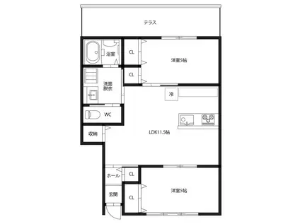 ピース・エルヴィータA棟(2LDK/1階)の間取り写真