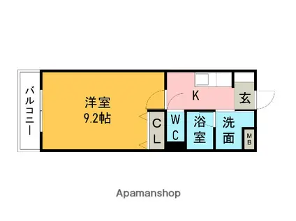 WISH庄川(1K/1階)の間取り写真