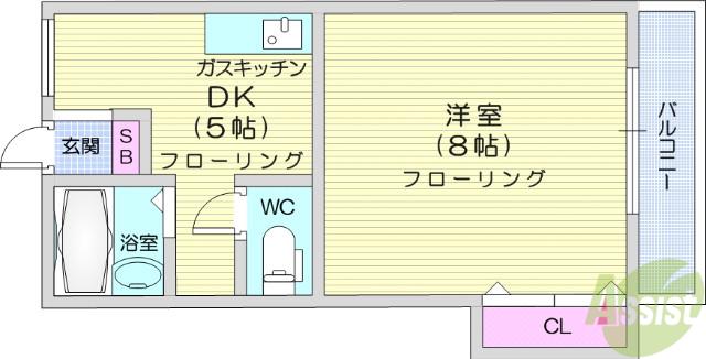 オーレ東仙台(1DK/2階)の間取り写真
