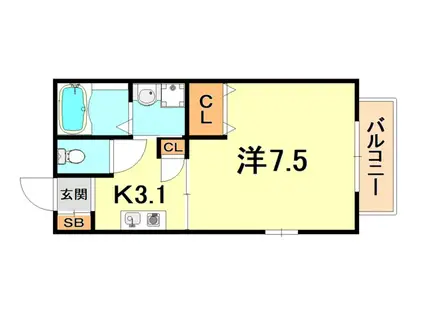 シャーメゾン六甲(1K/1階)の間取り写真