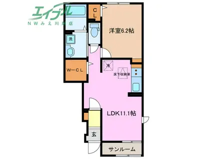 ローレル I(1LDK/1階)の間取り写真