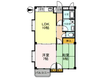 サミュゼアパルトゥモン(2LDK/2階)の間取り写真