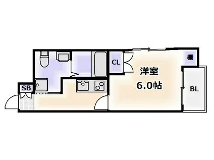 ソミュール南栄(1K/2階)の間取り写真