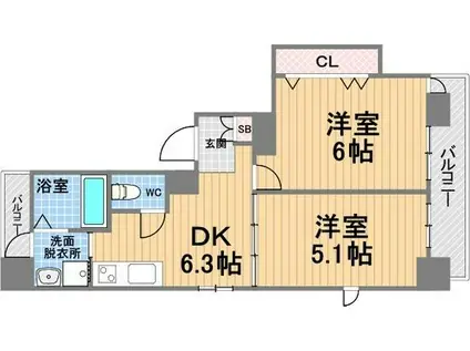新和ルミエール(2DK/7階)の間取り写真
