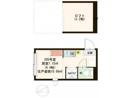 ハーモニーテラス大井(ワンルーム/1階)の間取り写真