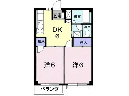 カーサ貳番館(2DK/2階)の間取り写真