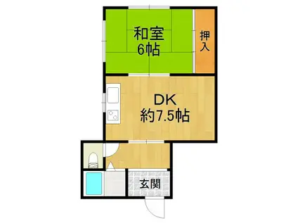 緑荘(1DK/2階)の間取り写真