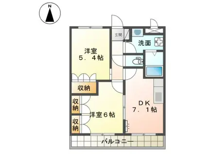 ルミナス・ヨシダB棟(2DK/2階)の間取り写真