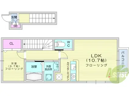 キララ鈎取本町1(1LDK/2階)の間取り写真