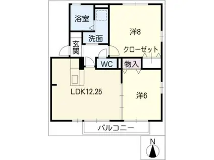 クレスト宮東 B棟(2LDK/1階)の間取り写真