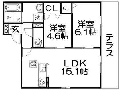 ヴィラ東香里園町(1SLDK/1階)の間取り写真