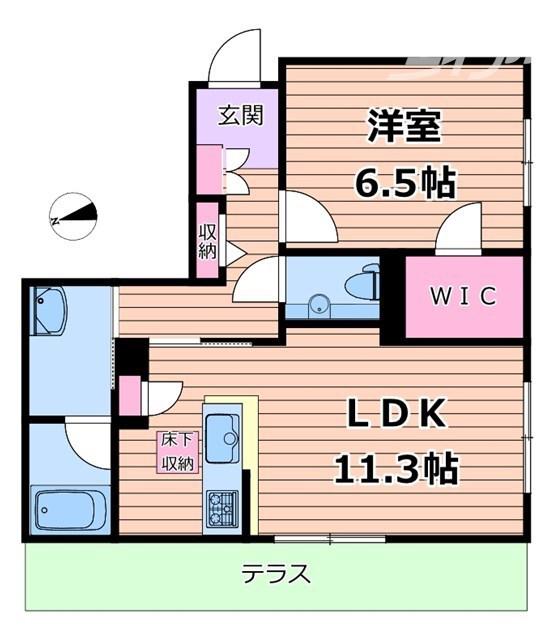 スカイ ウィング(1LDK/2階)の間取り写真
