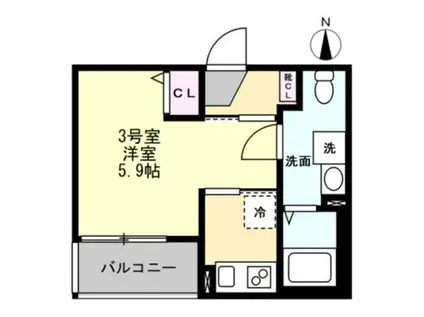 ベイルーム東本厚木(1K/1階)の間取り写真