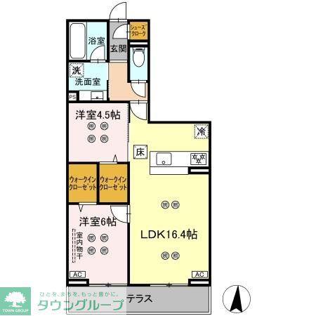 ローテ ベルク(2LDK/1階)の間取り写真