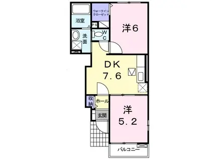 ラ・シルフィードB(2DK/1階)の間取り写真