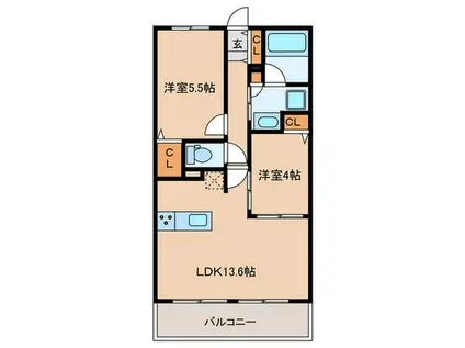 レジアス大橋デュクス(2LDK/2階)の間取り写真