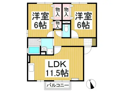 ネオ・ハーベスト(2LDK/1階)の間取り写真
