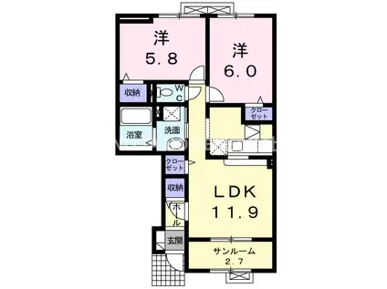 フィーデルブリーゼI(2LDK/1階)の間取り写真