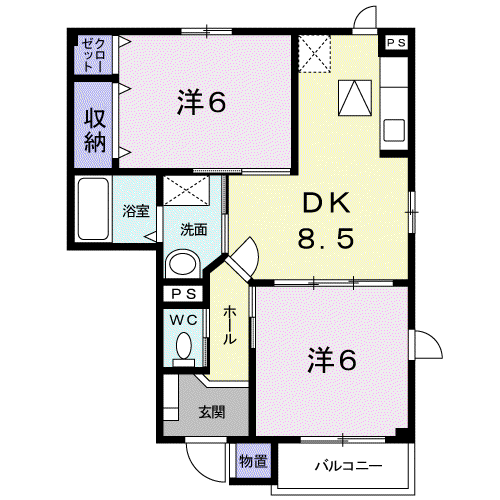 サンヒルズB(2DK/1階)の間取り写真